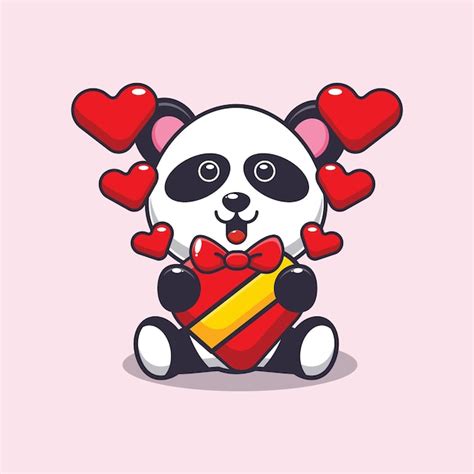 Premium Vector Cute Happy Panda Cartoon Character In Valentines Day