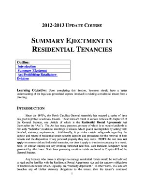 Fillable Online Ncrec Summary Ejectment North Carolina Real Estate