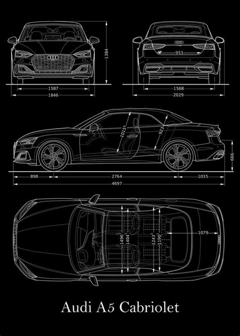 Audi A5 2019 Blueprint Poster Picture Metal Print Paint By B W