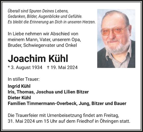 Traueranzeigen von Joachim Kühl trauerundgedenken de