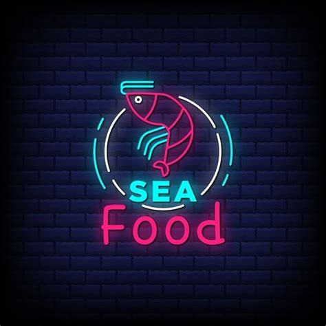 Premium Vector Sea Food Neon Sign Style Text With Fish Icon In 2024