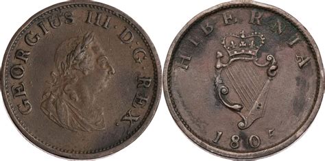 Irland ½ Penny 1805 George III 1760 1820 Kursmünze F VF MA Shops