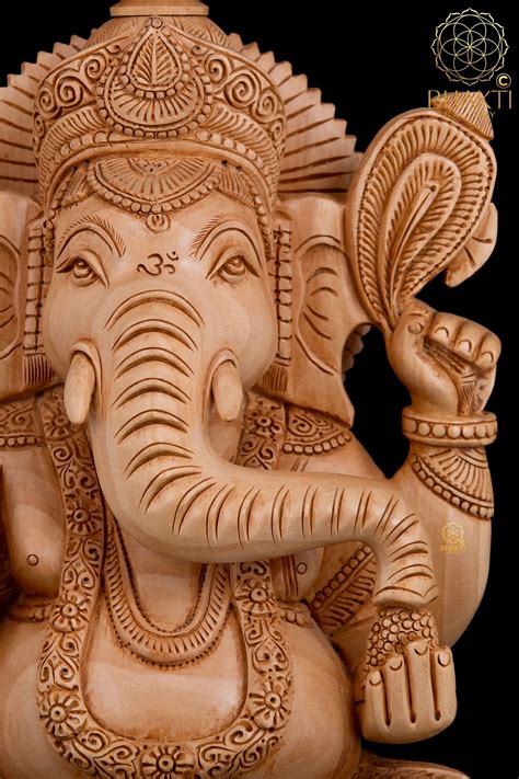 Statue De Ganesha En Bois Grande Cm Sculpt La Main Etsy France