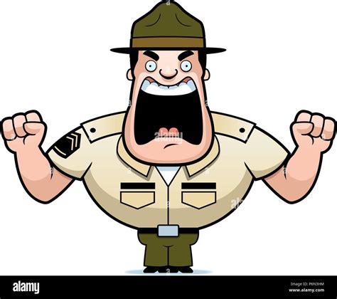 A Cartoon Illustration Of A Drill Sergeant Yelling And Angry Stock