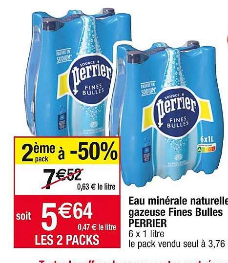 Promo Eau Minérale Naturelle Gazeuse Fines Bulles Perrier chez Cora