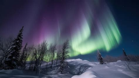 Premium AI Image | The aurora bore in the night sky over a snow covered ...