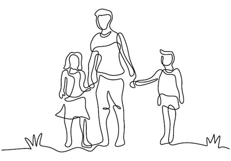 Père Et Fille Dessin Dune Ligne Main Continue Minimaliste Dessinée De