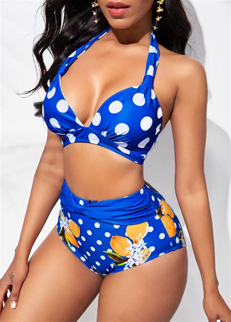 ROTITA Polka Dot High Waist Halter Bikini Set Rotita USD 21 98