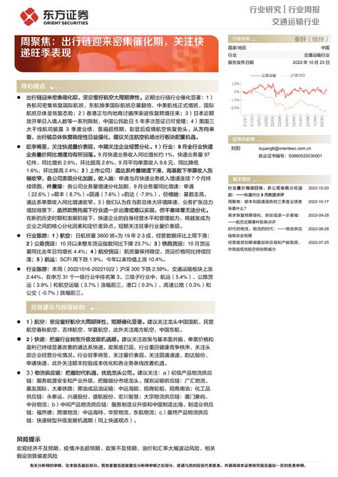 周聚焦：出行链迎来密集催化期，关注快递旺季表现 洞见研报 行业报告