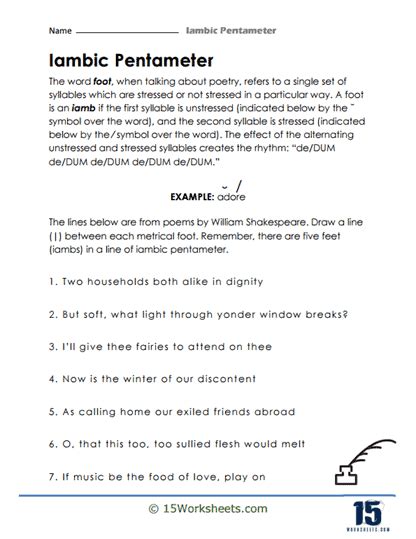 Iambic Pentameter Worksheets 15