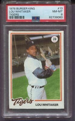 Burger King Lou Whitaker Rookie Detroit Tigers Psa Nm Mt