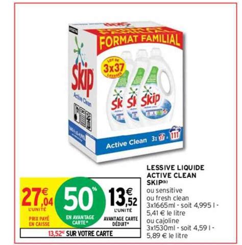 Promo Lessive Liquid Active Clean Skip Chez Intermarch Contact