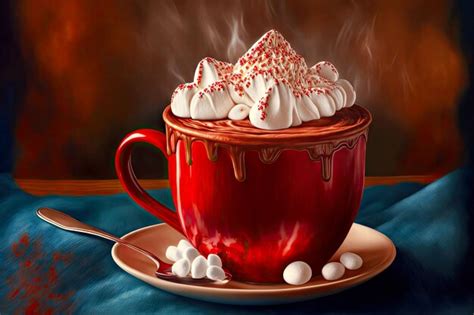 Premium Photo Hot Drink Hot Chocolate Red Cup With Whied Cream And Marshmallows