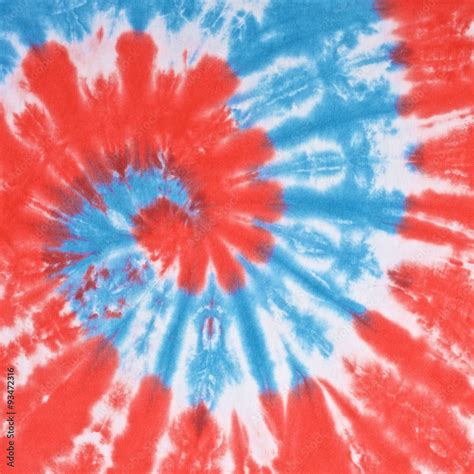 Close Up Shot Of Red White And Light Blue Color Tie Dye Fabric Texture