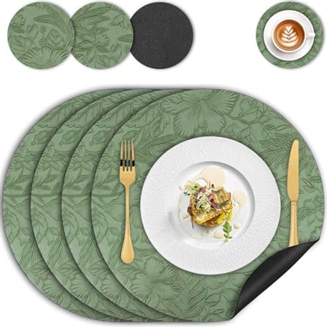 Placemats And Coaster Sets 4 Round Floral Leather Place Mats 34cm