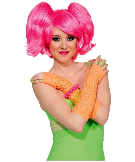 Adult Neon Pink Wig Hair Makeup Halloween Accessory