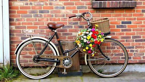 Bicycle Flowers Brick Wall, Floral Decoration, and Urban Charm Scene, Stock Photo, Generative AI ...