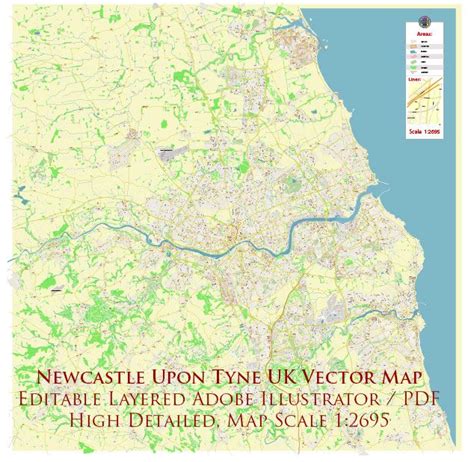 Newcastle Upon Tyne UK Map Vector City Plan High Detailed Street Map ...