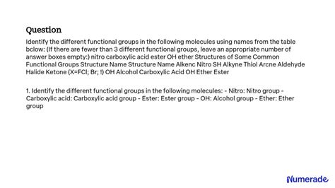 Solved Identify The Different Functional Groups In The Following