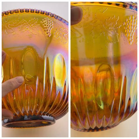 Vintage Carnival Glass Princess Punch Bowl And 12 Cup Set Iridescent Amber Glass Etsy