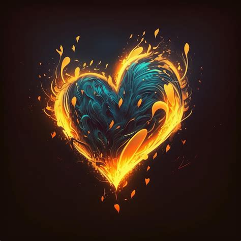 Premium AI Image Dazzling Yellow Heart Fire Digital Art