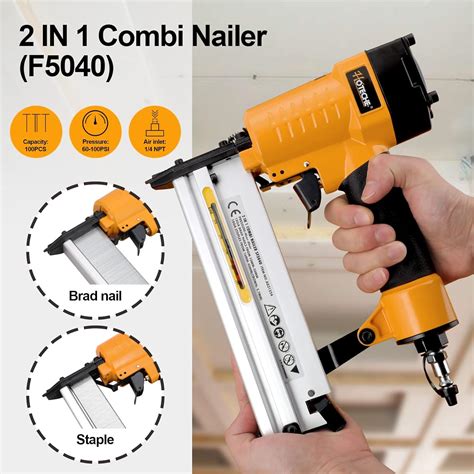 Buy Hoteche 2 In 1 Pneumatic Brad Nailer 18ga 3 8 Inch To 2 Inch Staple Gun Kit Framing Palm