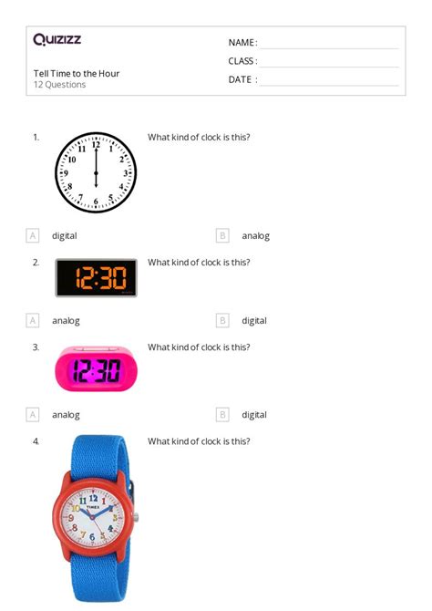 50 Time To The Hour Worksheets For Kindergarten On Quizizz Free