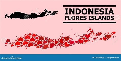 Red Love Mosaic Map Of Indonesia Flores Islands Stock Illustration