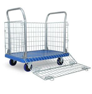 Jumbo 400kg Flat Bed Platform Trolley Folding Wire Mesh Cage Sides