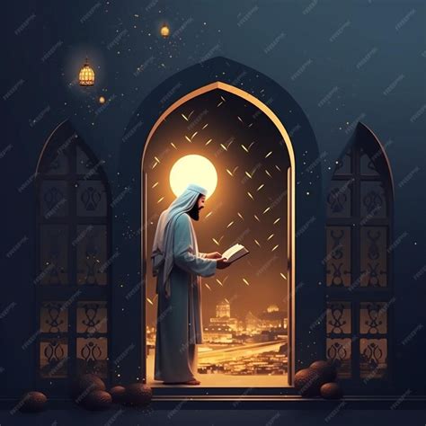 Premium AI Image | Muslim Male Character Reading Koran With Burning ...