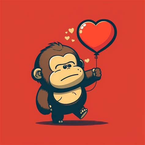 Premium Photo Kawaii Monkey With Heart For Valentine S Day