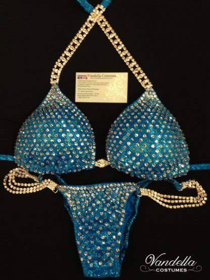 Turquoise Bikini Competition Suit With Rhinestone Connectors