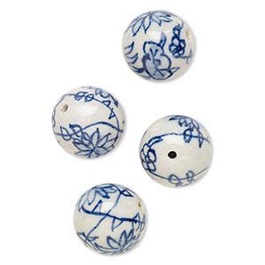 Blue and White Porcelain Beads with Flower Design