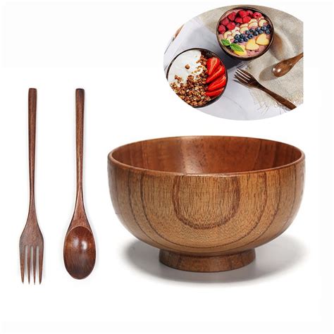 LNGOOR Small Wooden Salad Bowl Set - Serving Food Utensils with Salad ...