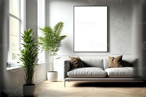 Verticle Wall Art Mockup In Modern Living Room Empty Wall Art Mockup