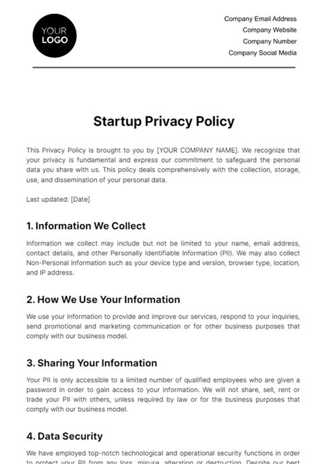 Free Startup Privacy Policy Template Edit Online And Download