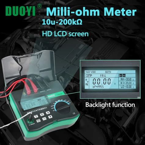 Duoyi Dy Digital Milli Ohm Meter Hd Lcd Backlit Wire Test Low