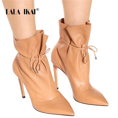 Lala Ikai 2020 New Sexy Womens High Heels Boots Spring Pu Leather Shoes Woman Thin Heels