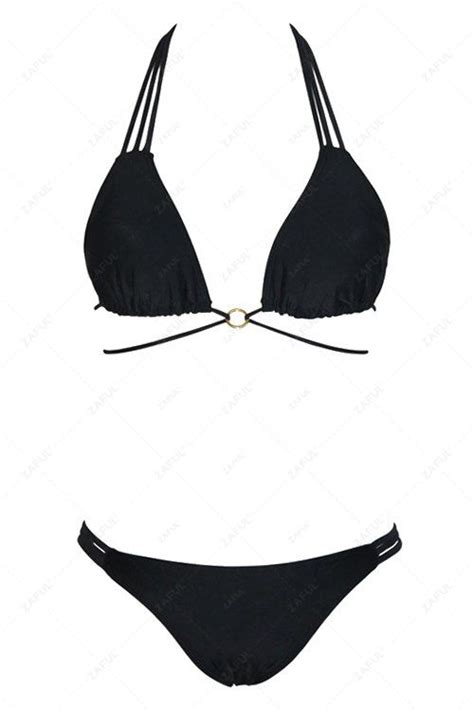 Halter Neck Tie Up Black Hollow Bikini Set Black Swimwear Zaful