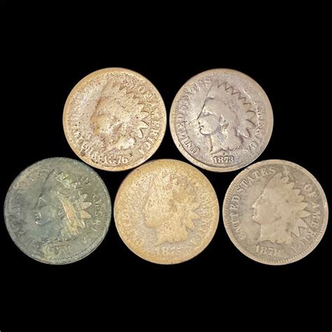 5 Indian Head Cents Nicely Circulated