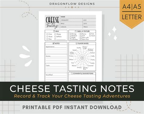 Cheese Tasting Notes Journal Pdf Printable Template Sheet To Record Cheese Details Appearance