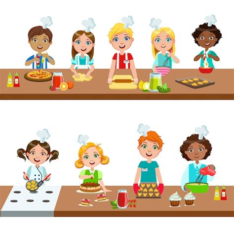 Kids in cooking class | Premium Vector