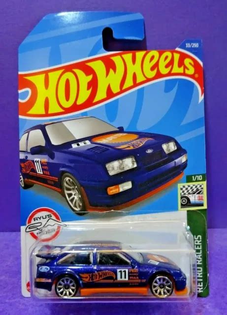 HOT WHEELS FORD SIERRA COSWORTH In BLUE RETRO RACERS Long Card EUR