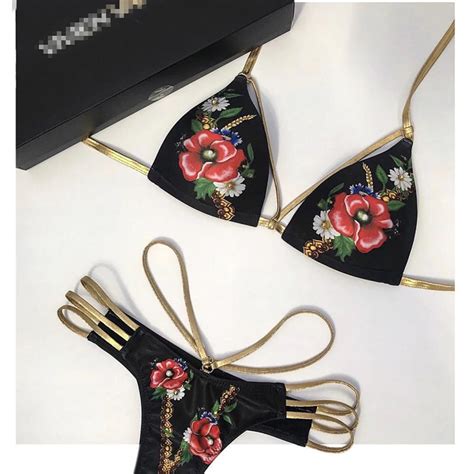 Vintage Floral Printed Bikini Set Women Push Up Biquini Sexy String