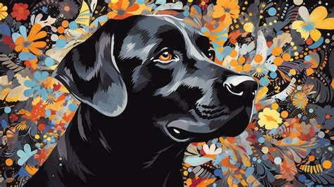 Premium AI Image | A painting of a black lab dog with autumn leaves on the face.