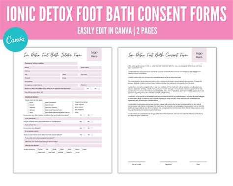 Ionic Foot Bath Consent Forms Ionic Foot Detox Consent Form Etsy