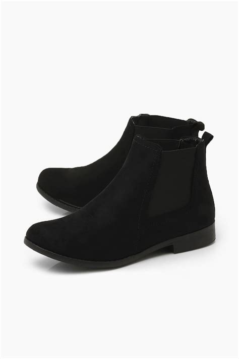 Wide Width Suedette Flat Chelsea Boots Boohoo Flat Chelsea Boots