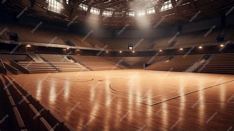 Premium Photo | Modern basketball court with a brown wooden floor