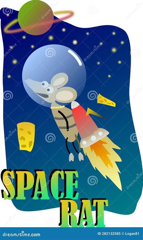 Space Rat Image with Rocket Stock Vector - Illustration of drawing ...