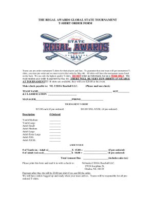 Fillable Online Tournament Shirt Order Form Cloudfront Net Fax Email